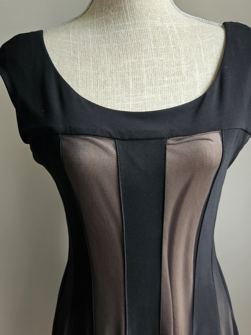 Joseph Ribkoff Black and Taupe Paneled Fit-and-Flare Midi Dress - Picture 3 of 6